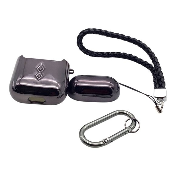 Luxury Plating Protective AirPods Case Cover With Braided Strap & Carabiner Clip - Picture 4 of 4